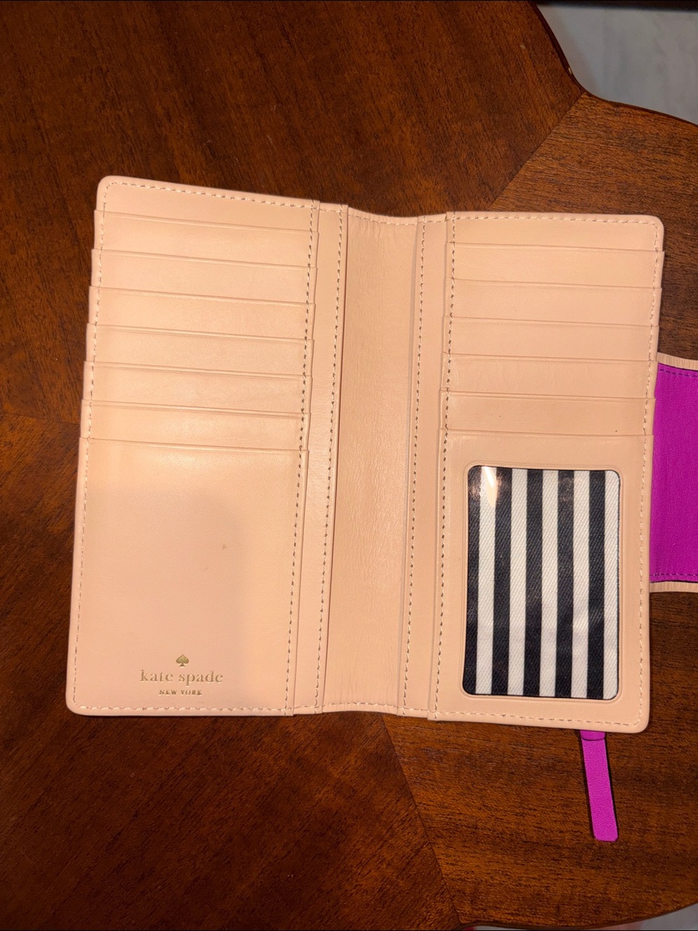 kate spade long wallet bifold turn lock flap Leather orchid/tan trim - Picture 12 of 17